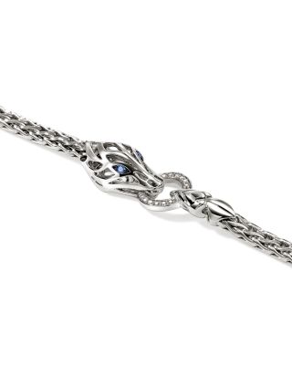 Diamond & Blue Sapphire Naga Bracelet in Sterling Silver