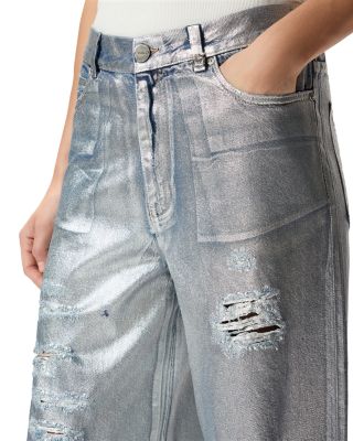 Lauryn Loose Coated Jeans in Laminated Silver