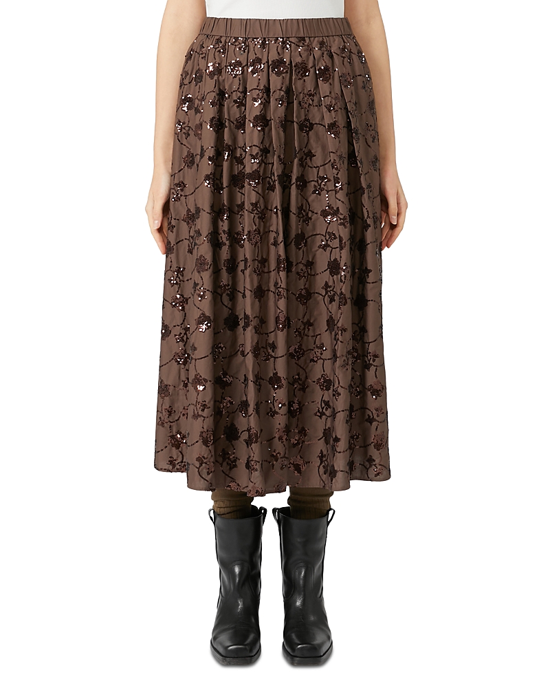 Weekend Max Mara Cotton Embellished Midi Skirt In Brown