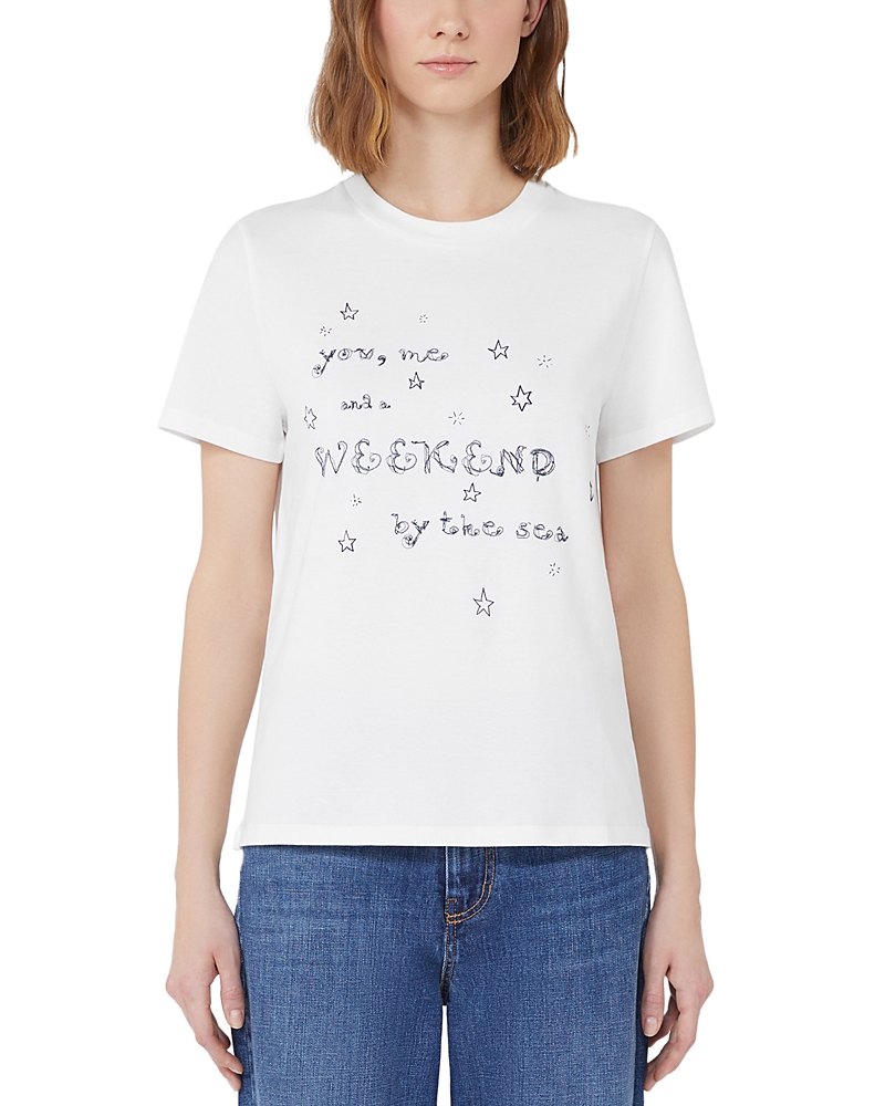 Weekend Max Mara Graphic Print Round Neck Short Sleeves In White
