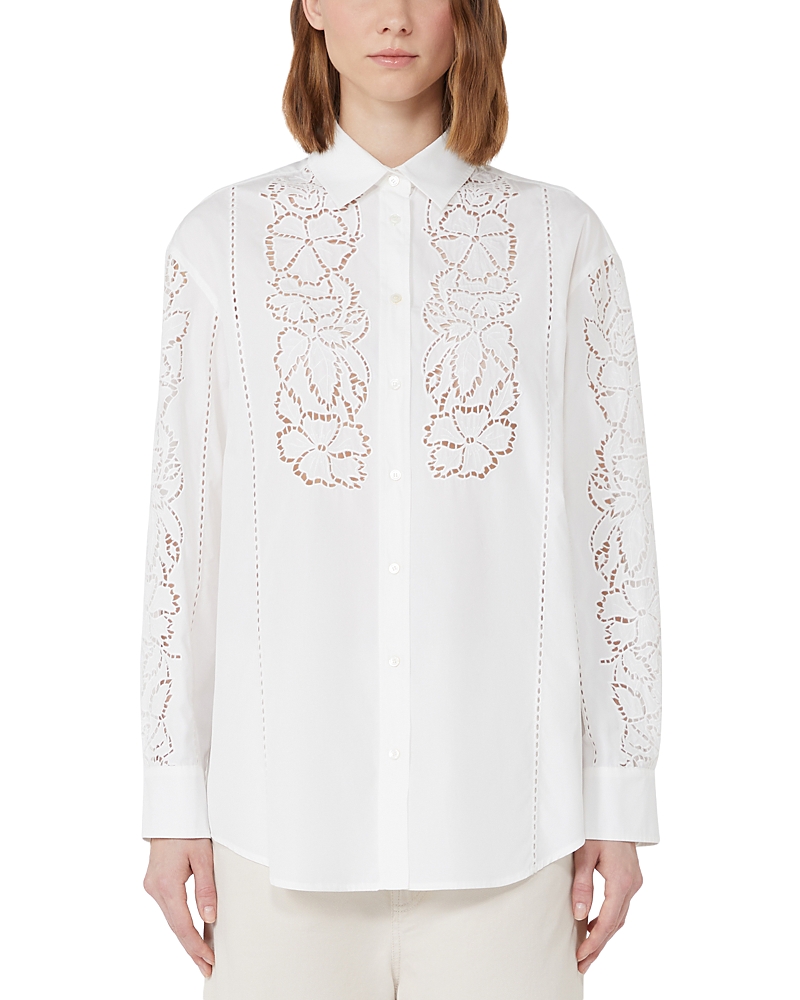 Weekend Max Mara Max Mara Weekend Soft Shirt Embellished With Sangallo Embroidery With A Floral Desi In White