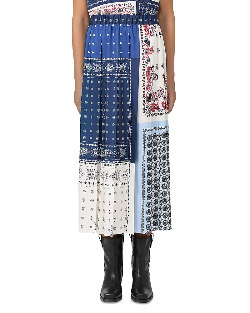 Weekend Max Mara Omens Luna Pleated Woven Midi Skirt Navy In Multi