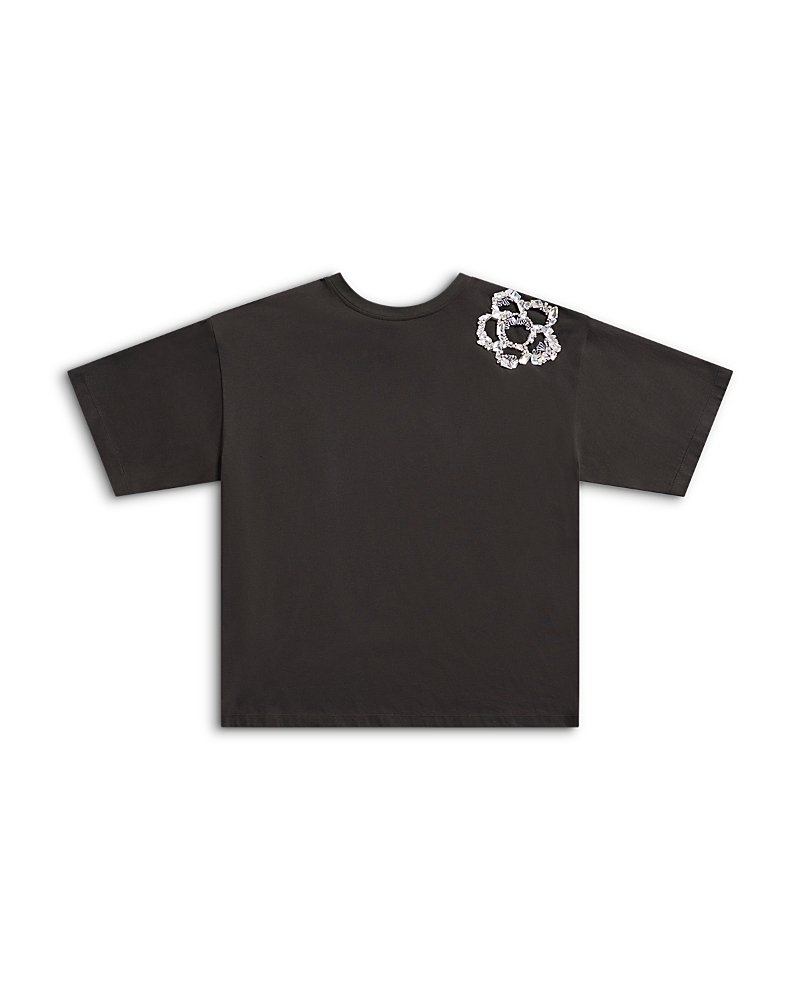 Area Crystal-cluster Flower T-shirt In Gray