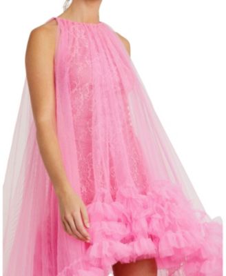  Tulle High Neck Sleeveless Ruffled Hem Hi-Lo Gown