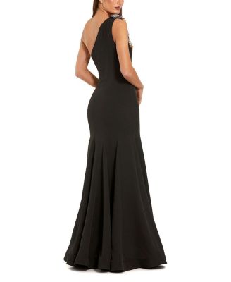  Crepe One Shoulder Mermaid Gown With Beading
