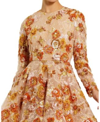 High Neck Long Sleeve Sequin A Line Mini Dress