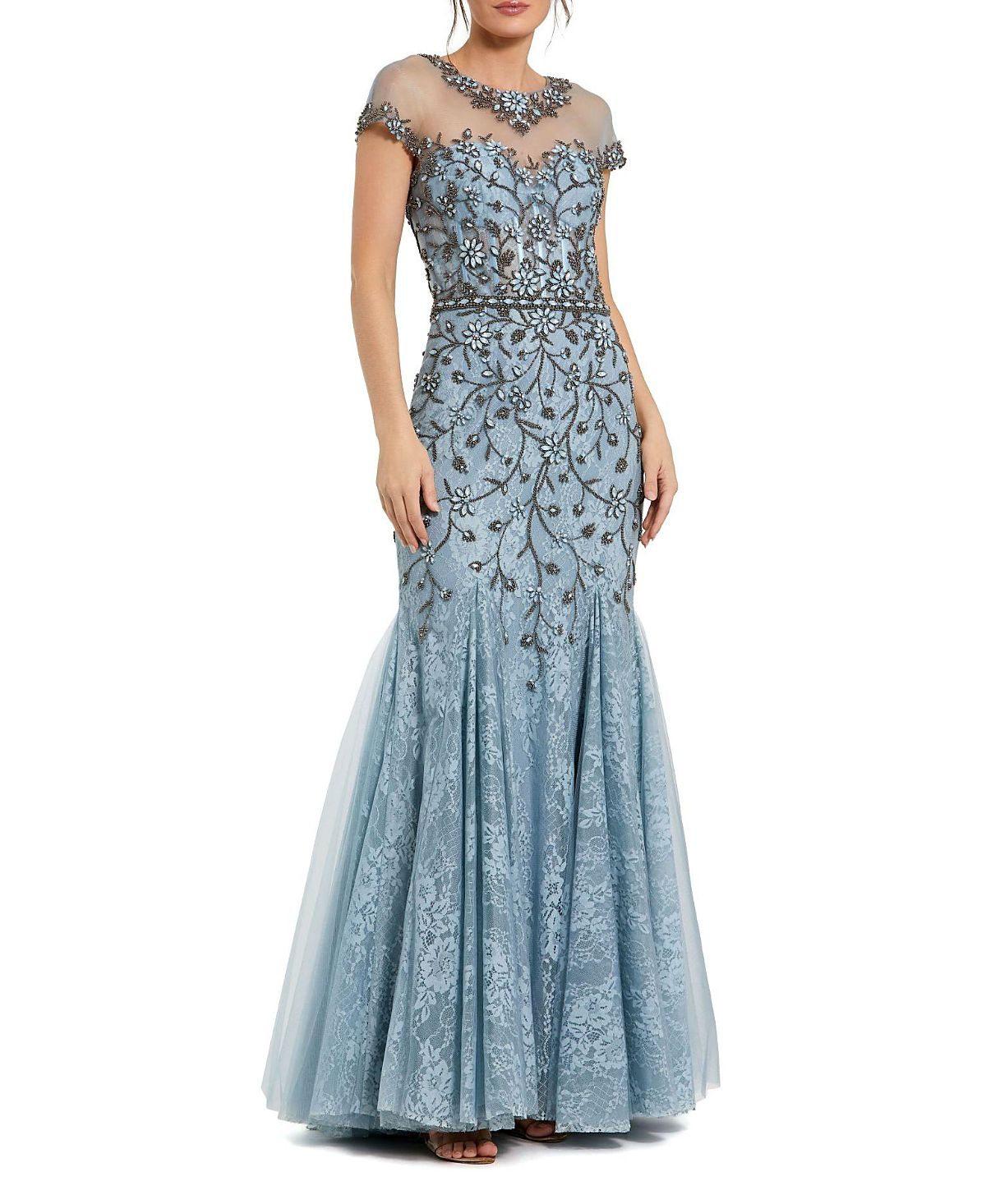 Mac Duggal Sheer Top Embellished Mermaid Gown