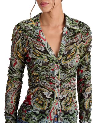 Portia Paisley Ruched Mesh Top