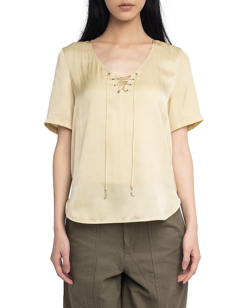 Zadig & Voltaire Terzo Lace-up Short-sleeved Top In Neutral