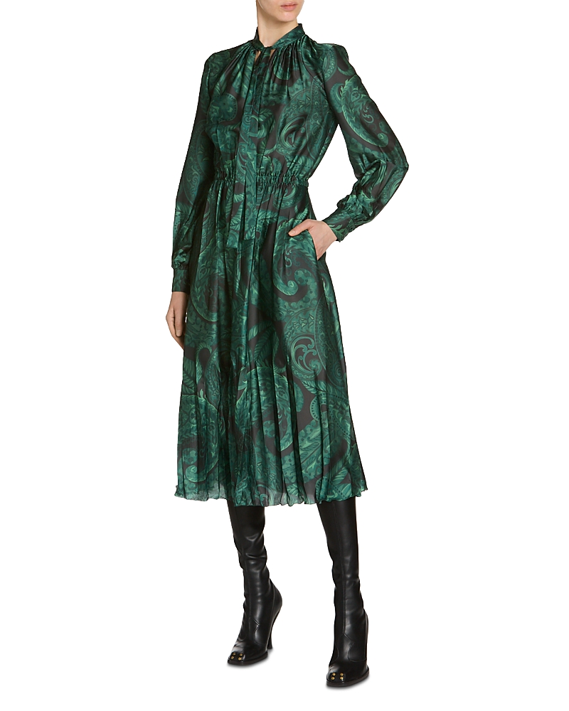 Etro Printed Tie Neck Midi Dress