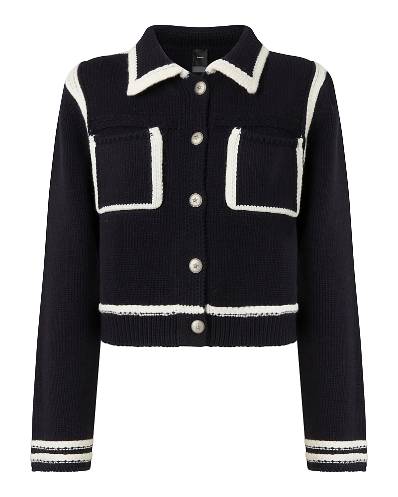 Pinko Sulcis Wool Collared Cardigan Sweater In Black