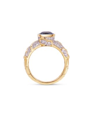 Ondine Solitaire Blue Topaz & Diamond Ring in 18K Yellow Gold