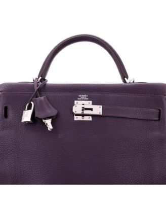 Kelly 32 Handbag Purple Clemence with Palladium Hardware