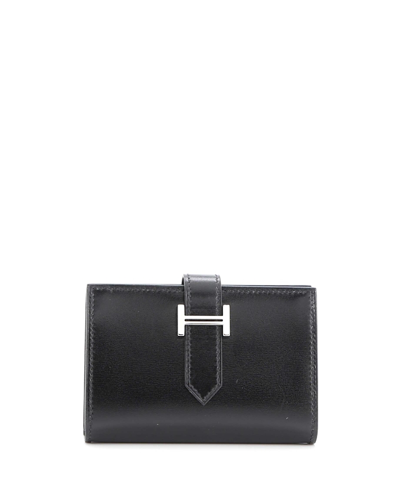 Pre-owned Pre-owned Hermes Hermes Compact Bearn Coin Wallet Tadelakt In Black