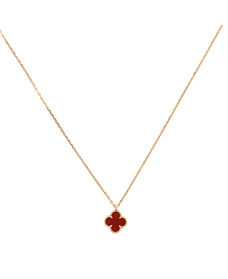 Pre-owned Pre-owned Van Cleef & Arpels Van Cleef & Arpels Sweet Alhambra Pendant Necklace 18k Rose Gold And Carnelian In Pink