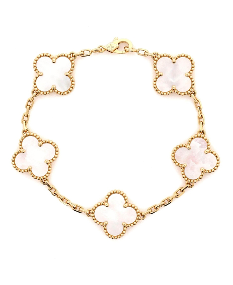 Pre-owned Pre-owned Van Cleef & Arpels Van Cleef & Arpels Vintage Alhambra 5 Motifs Bracelet 18k Gold And Mother Of Pearl