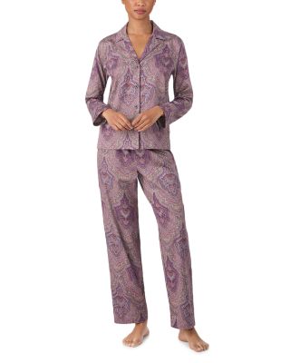 Long Sleeve Notch Collar Long Pants Pajama Set
