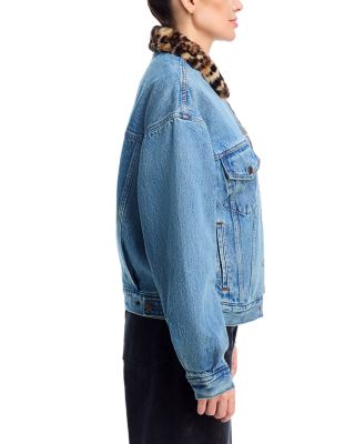 90s Faux Fur Collar Denim Trucker Jacket