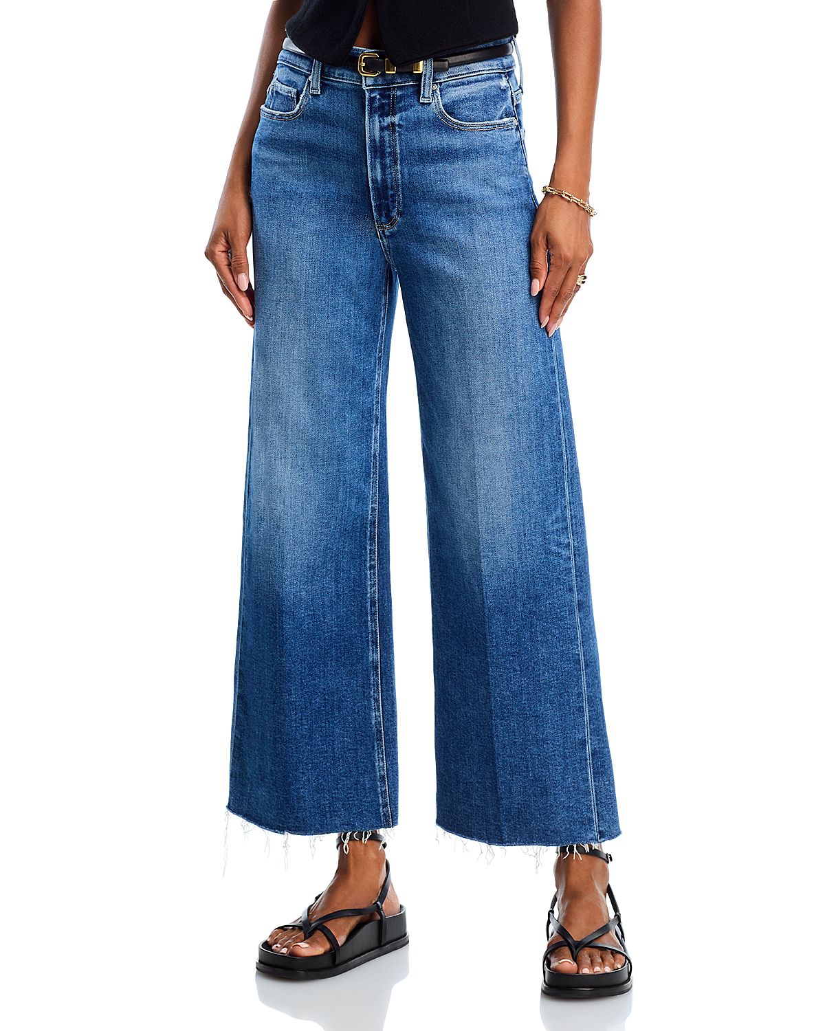 Paige Anessa High Rise Raw Hem Wide Leg Jeans