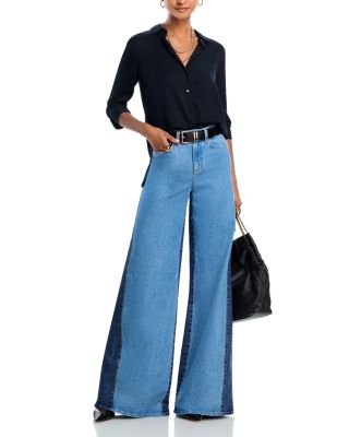Beau High Rise Two Tone Wide Leg Jeans in Paso