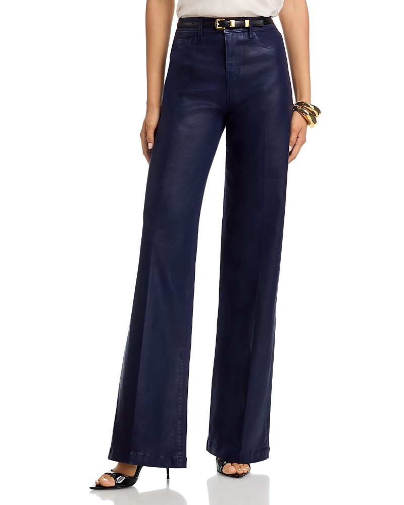 L Agence L'agence Clayton High Rise Wide Leg Jeans In Noir Coated In Blue