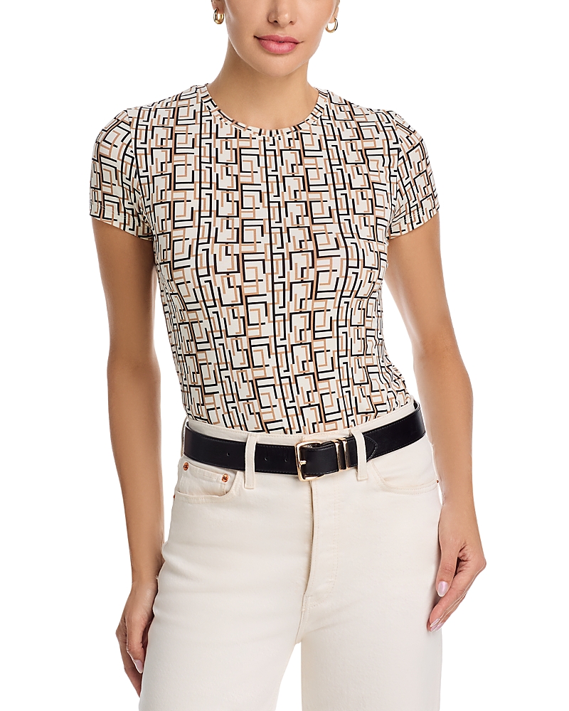 L Agence L'agence Ressi Geo Print Short Sleeve Tee In Black
