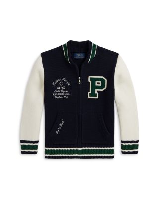 Boys' Letterman Cotton Full Zip Sweater - Little Kid