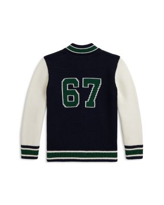 Boys' Letterman Cotton Full Zip Sweater - Little Kid