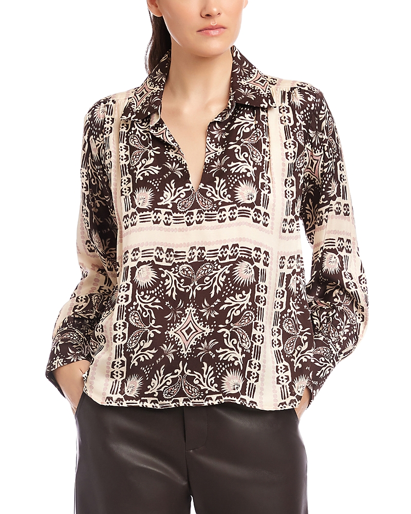 Fifteen Twenty Tess Block Print Satin Shirt In Multi