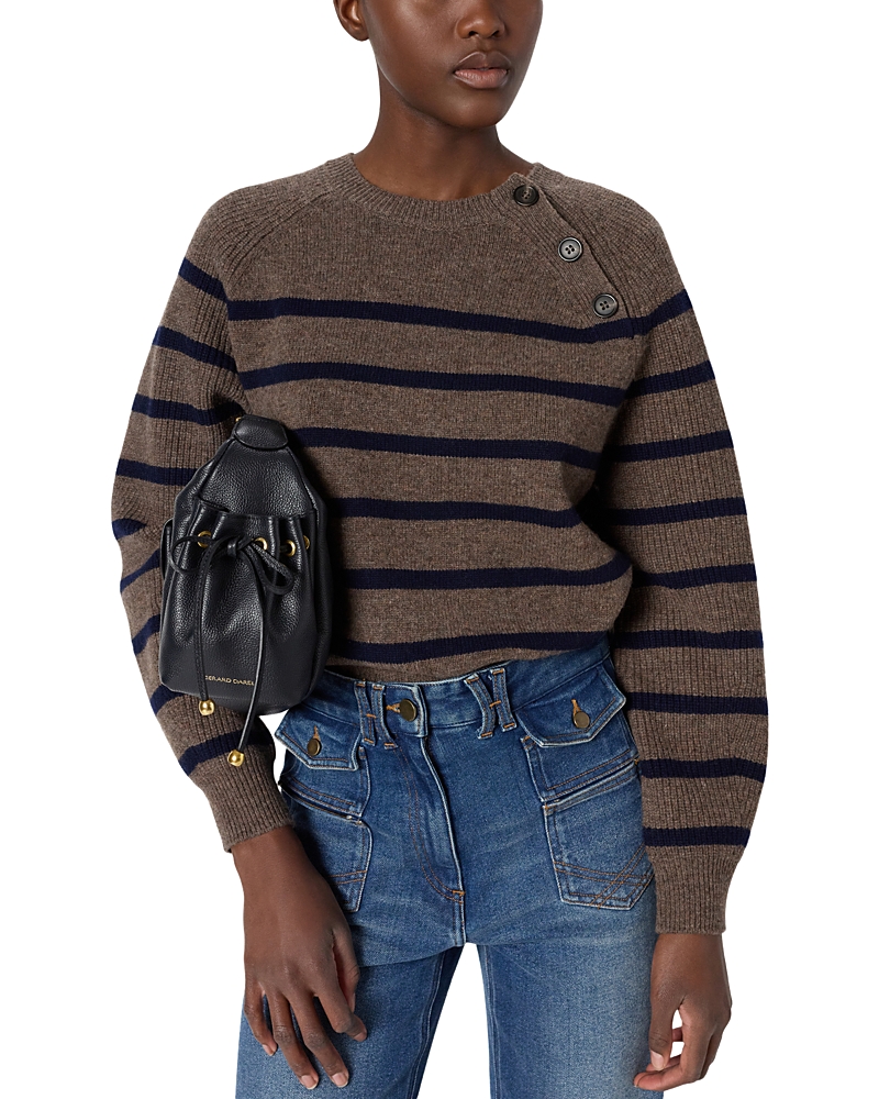 Gerard Darel Edith Striped Wool Crewneck Sweater In Brown
