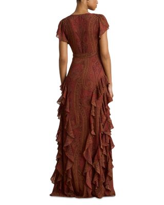 Paisley Ruffle Trim Georgette Gown