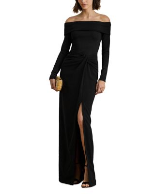 Rib Knit & Crepe Off The Shoulder Gown