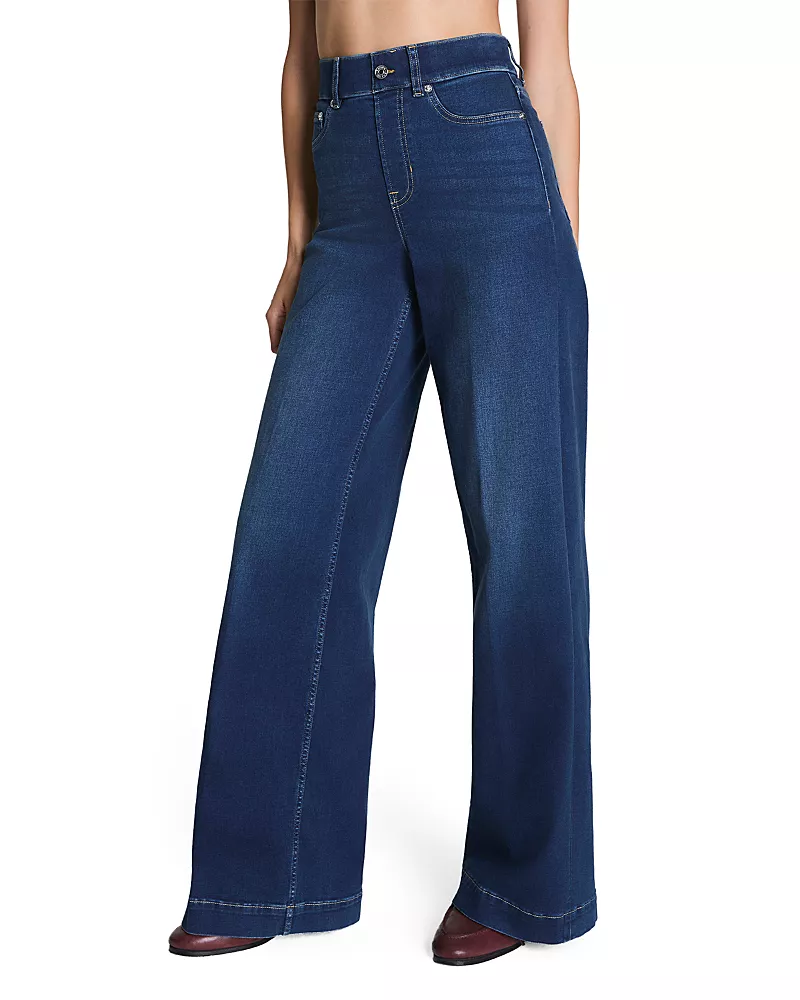 Spanx Pull On Wide Leg Jeans in Pacific Wash