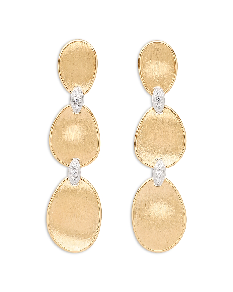 Marco Bicego 18K White & Yellow Gold Lunaria Diamond Textured Disc Triple Drop Earrings