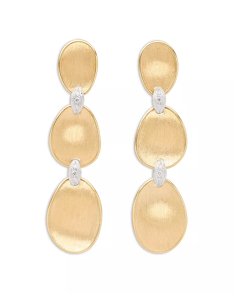 Marco Bicego 18K White & Yellow Gold Lunaria Diamond Textured Disc Triple Drop Earrings