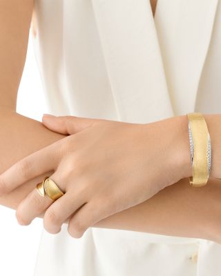 18K White & Yellow Gold Lunaria Diamond Cuff Bangle Bracelet, 0.30 tcw