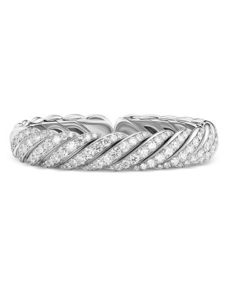 Sculpted Cable Flex Bracelet in 18K White Gold with Diamonds, 11mm
