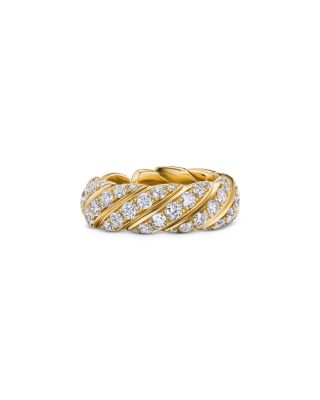 Sculpted Cable Flex Band Ring in 18K Yellow Gold with Diamonds, 7.5mm