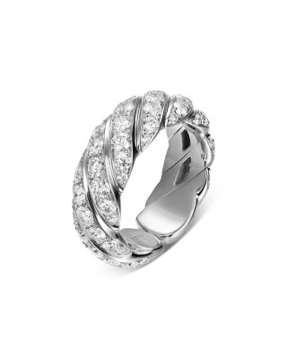 Sculpted Cable Flex Band Ring in 18K White Gold with Diamonds, 7.5mm