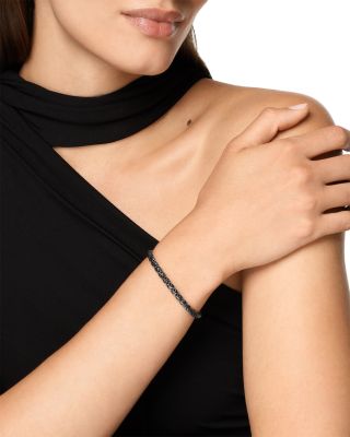 Sculpted Cable Flex Bracelet in 18K White Gold with Black Rhodium and Black Diamonds, 5mm