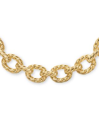 Sculpted Cable Oval Link Necklace in 18K Yellow Gold, 18mm