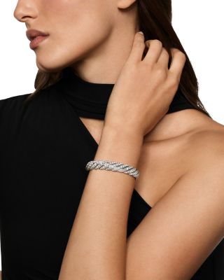Sculpted Cable Flex Bracelet in 18K White Gold with Diamonds, 11mm