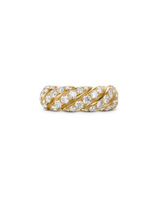 Sculpted Cable Flex Band Ring in 18K Yellow Gold with Diamonds, 7.5mm