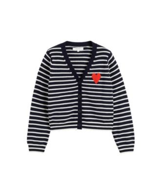  Women's Wool Cashmere Heart Breton Cardigan