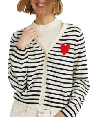  Women's Wool Cashmere Heart Breton Cardigan