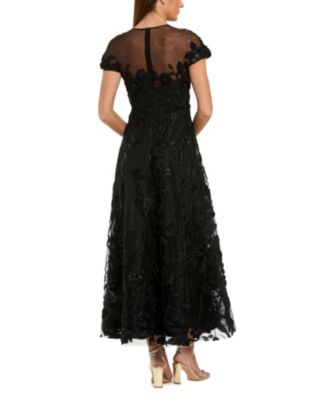 Embellished Lace Illusion Neck A-Line Midi Dress