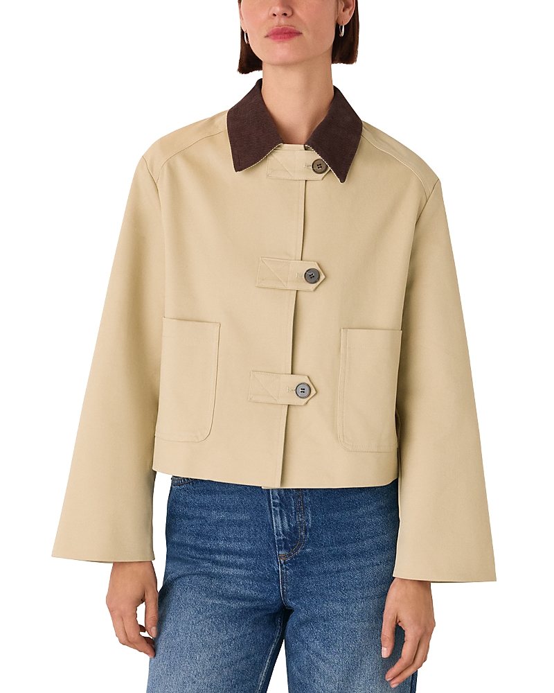 Whistles Womens Corduroy-collar Cropped Stretch-cotton Jacket Cream In Neutral