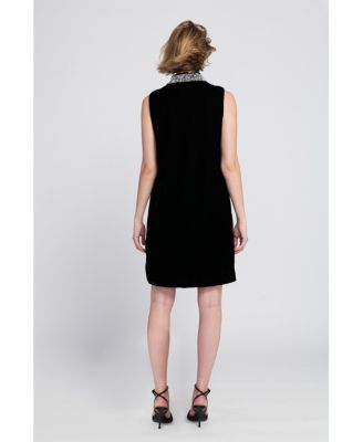 Beaded Collar Velvet Dress