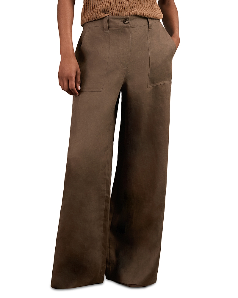 Reiss Petites Ashby Linen Wide Leg Pants In Brown