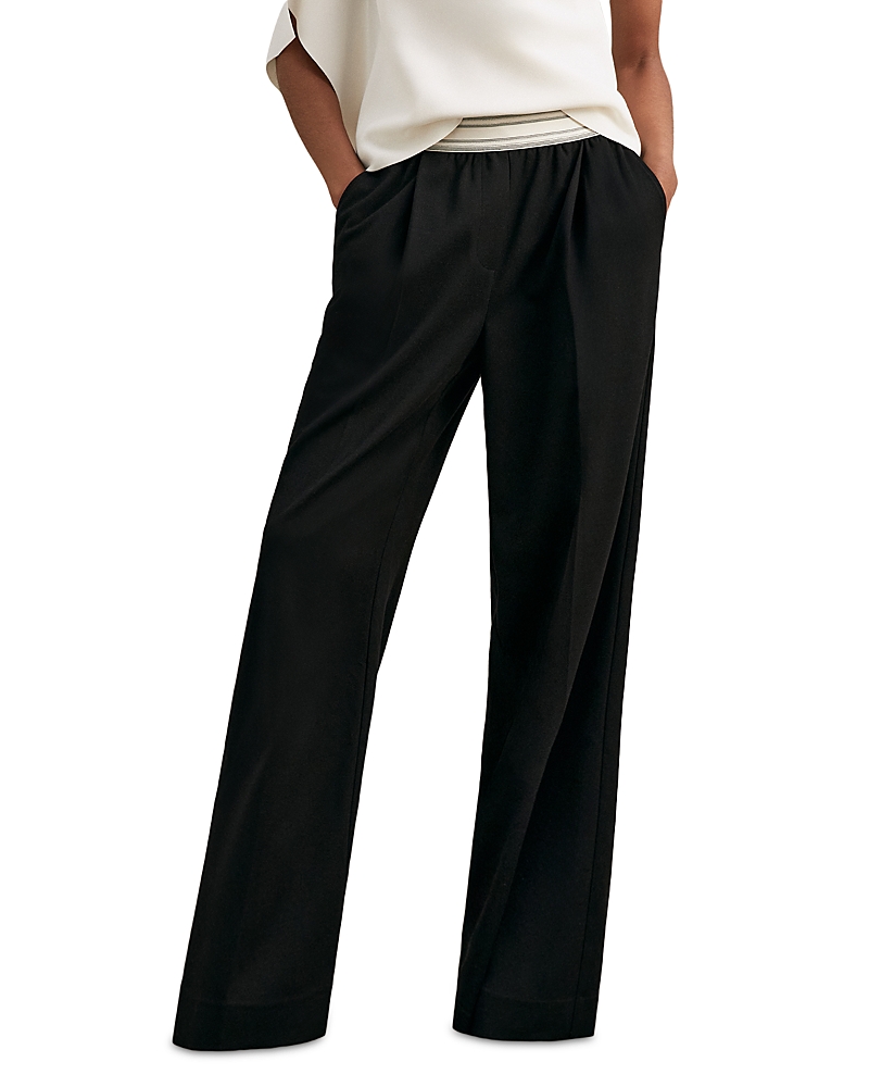 Reiss Petites Camelia Waistband Wide Leg Pants In Black